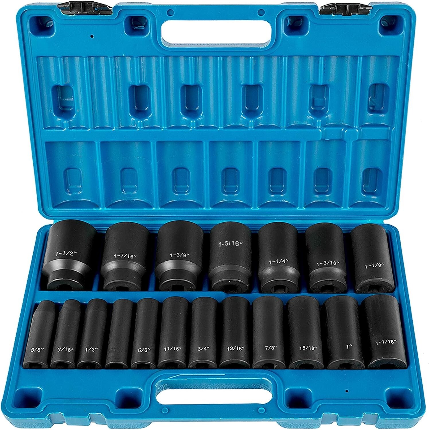 Impact Socket Set 1/2 Inches 19 Piece 6-Point Sockets Impact 3/8 inch 1-1/2 inch