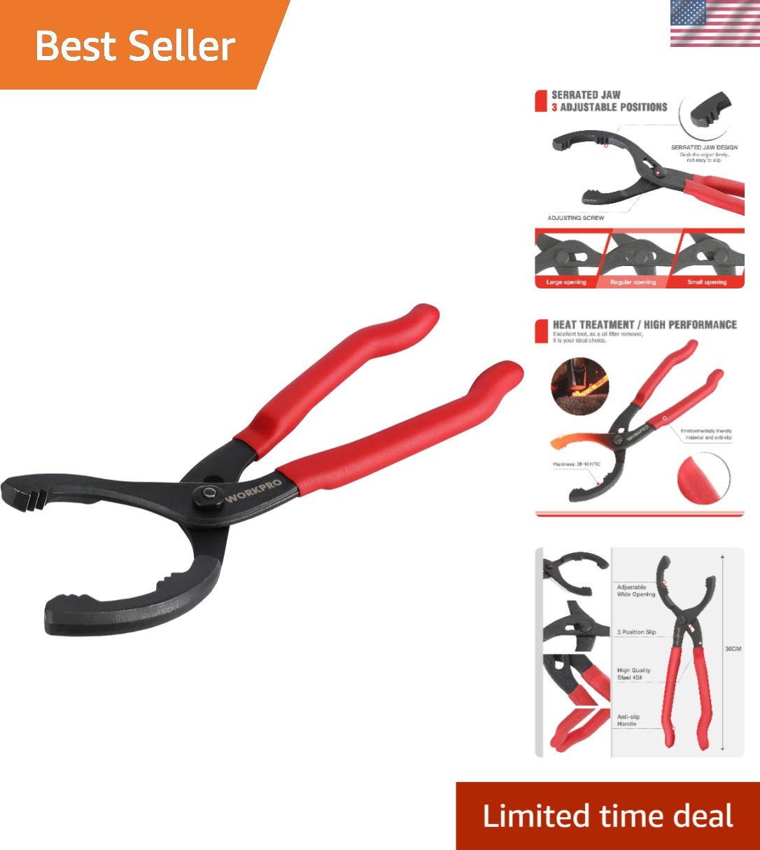 12″ Adjustable Oil Filter Pliers – Durable High Carbon Steel Mechanic Tool