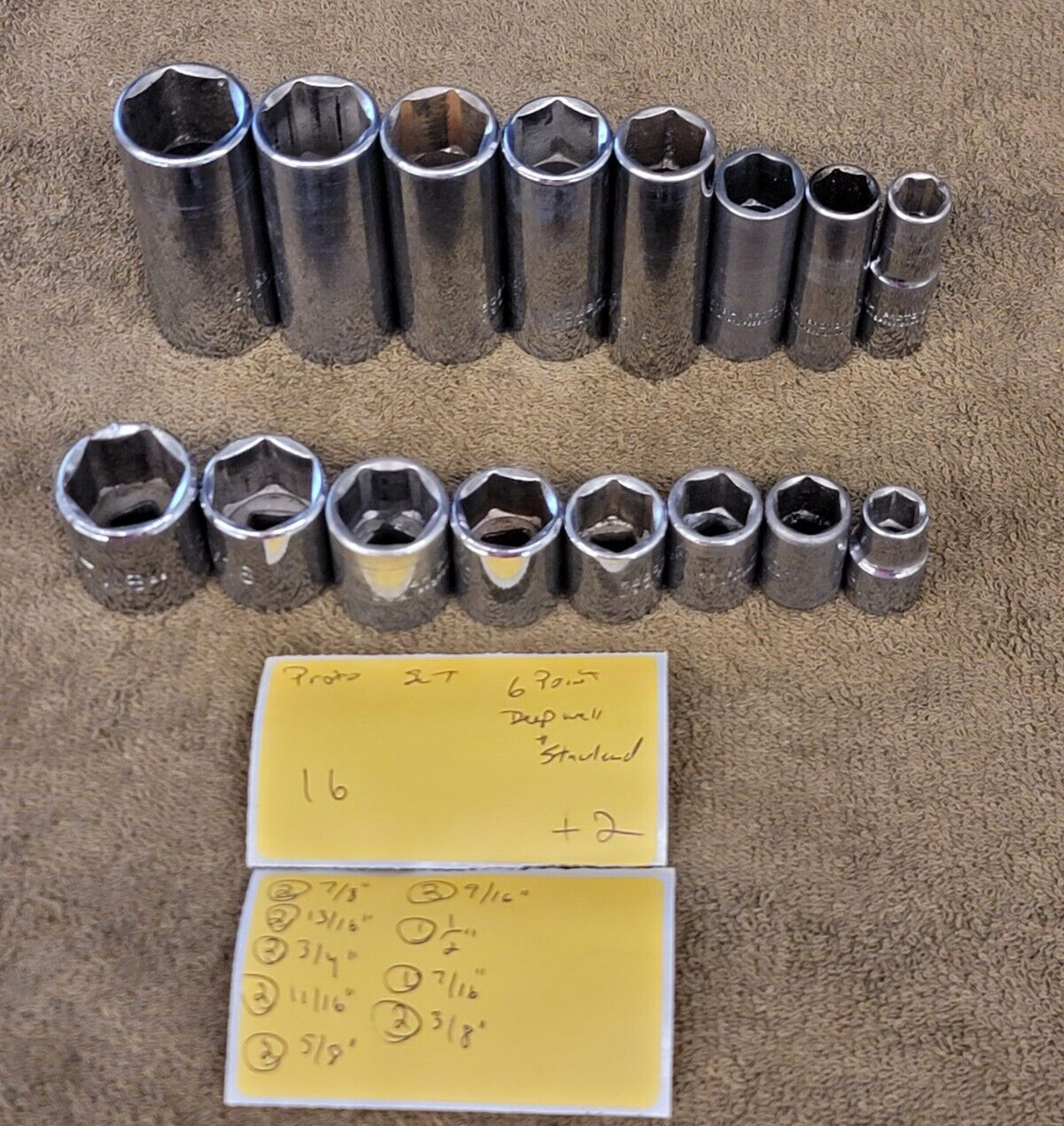 16 Proto Socket Deep Well Standard 5028H 3/8″ Drive Sae 7/8 9/16 Tool Set USA