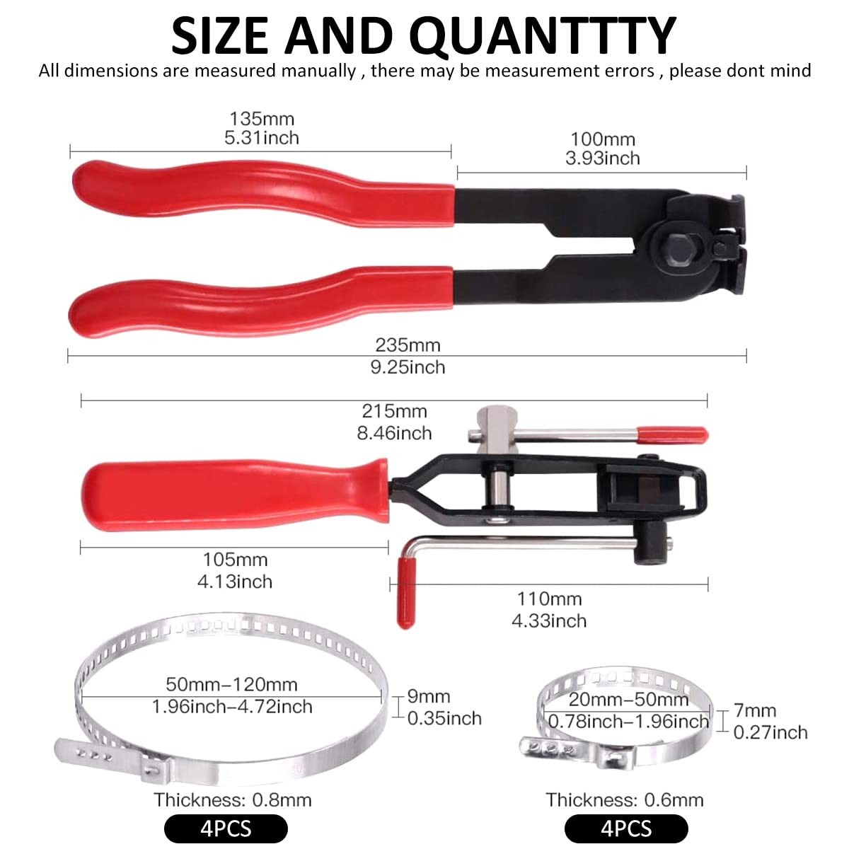 10pcs CV Boot Clamps Pliers Kit, Ear Tie Black, Red, Silver