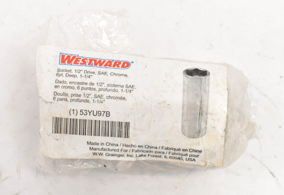 Westward Socket SAE Standard 1/2″ Drive x 1-1/4″ Socket 6 Point Deep Chrome