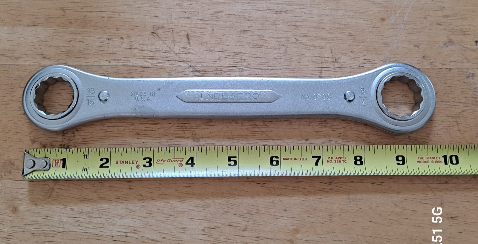 Vintage Indestro Double Box End Ratcheting Wrench 13/16 & 7/8″ USA Made No. 0708