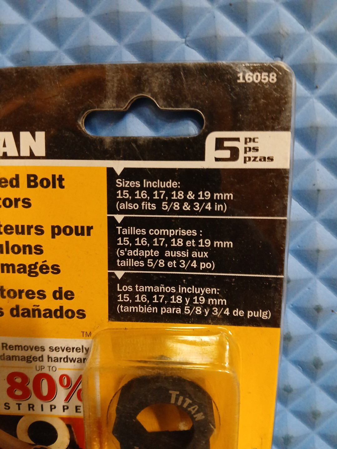 Titan 5 Piece Damaged Bolt Extractors 15, 16, 17, 18, 19mm