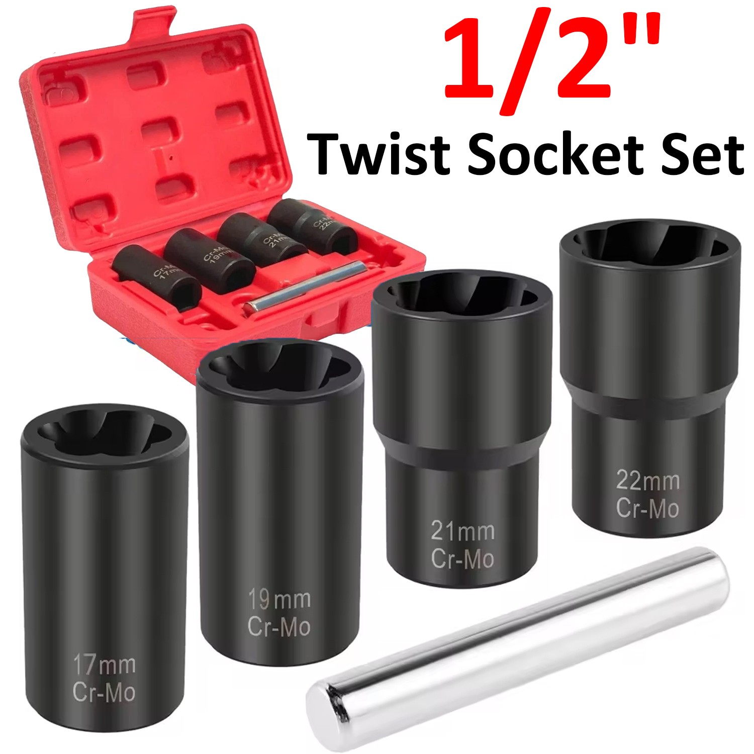 5pc Wheel Lock Removal Kit, Locking Lug Nut Removal Tool – 17MM,19MM, 21MM, 22MM
