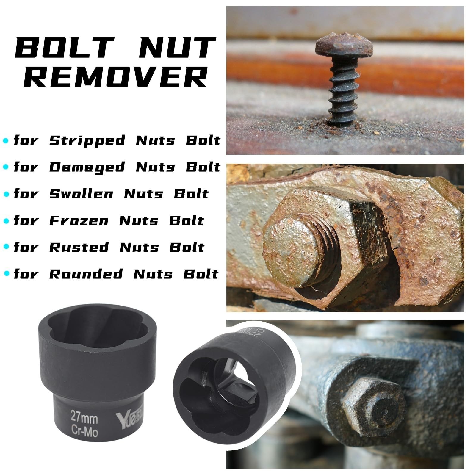 22 Pcs Bolt Nut Extractor Set – Wheel Lock Removal Kit for Stripped Nuts & Screw