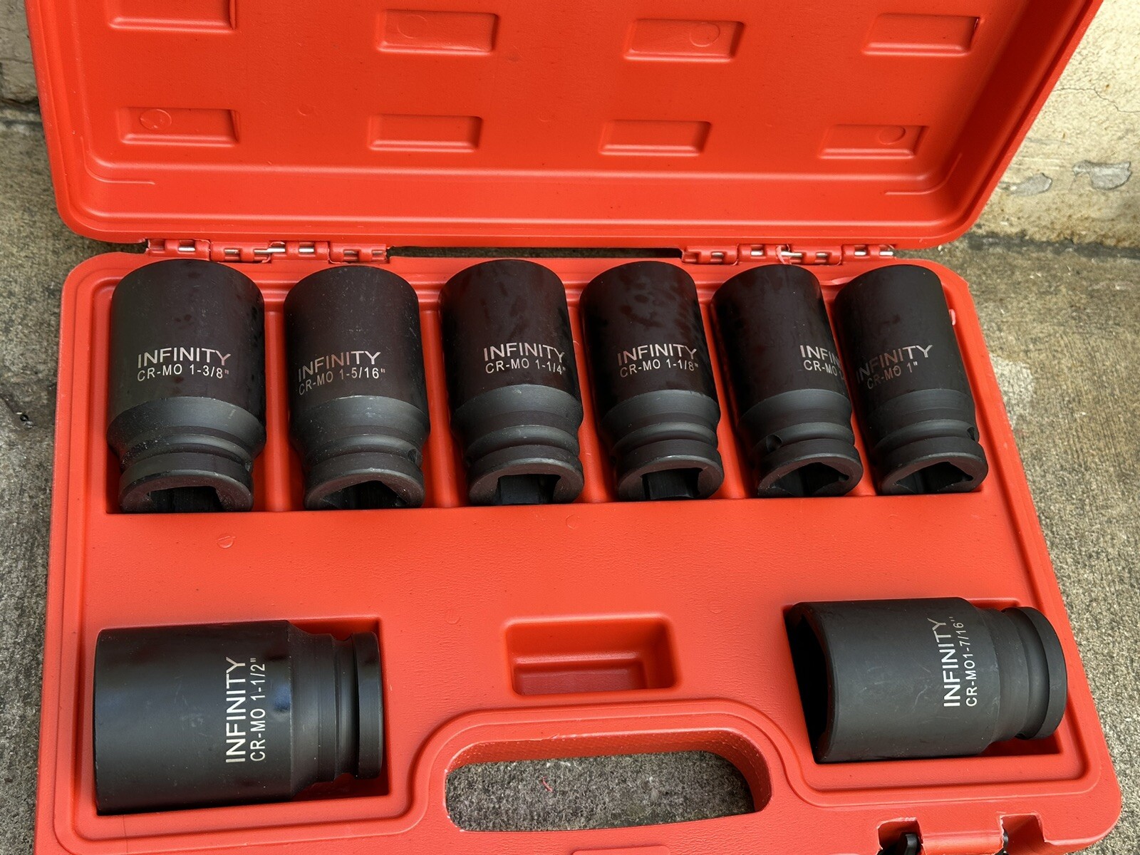 8pcs SAE Deep Spindle Axle Nut Impact Socket Set 6 Point Cr-mo 1” To 1-1/2”