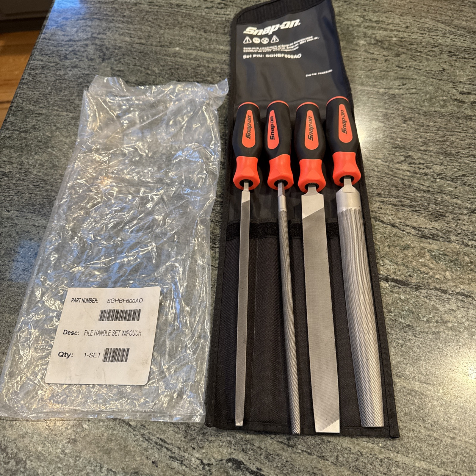 snap on sghbf600ao orange 4 pc file handle set with pouch new