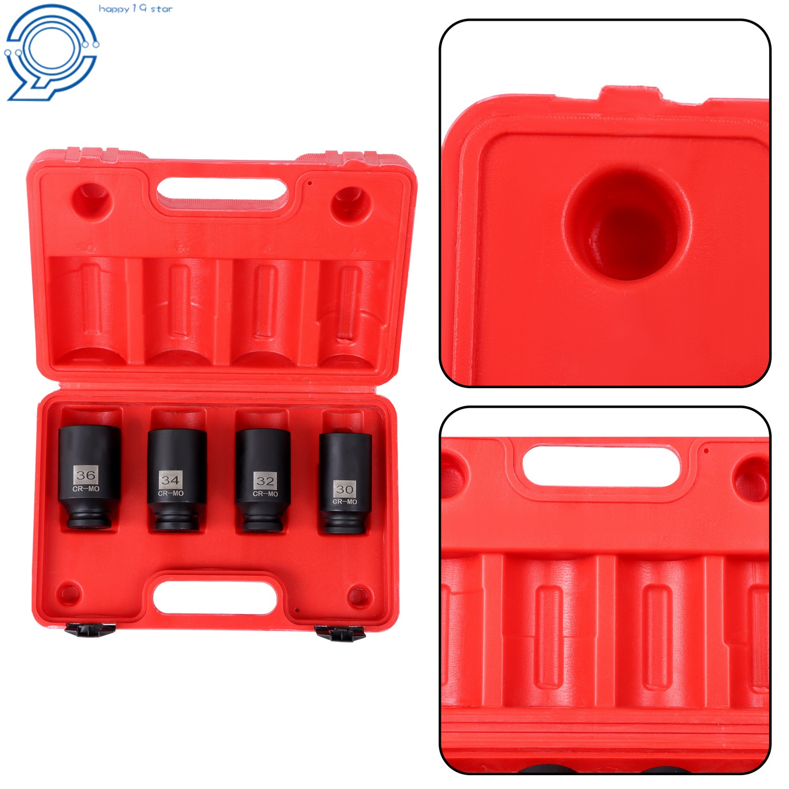 4Pcs 30mm 32mm 34mm 36mm 1/2″ Drive Spindle Axle Nut Socket Set 12 Point