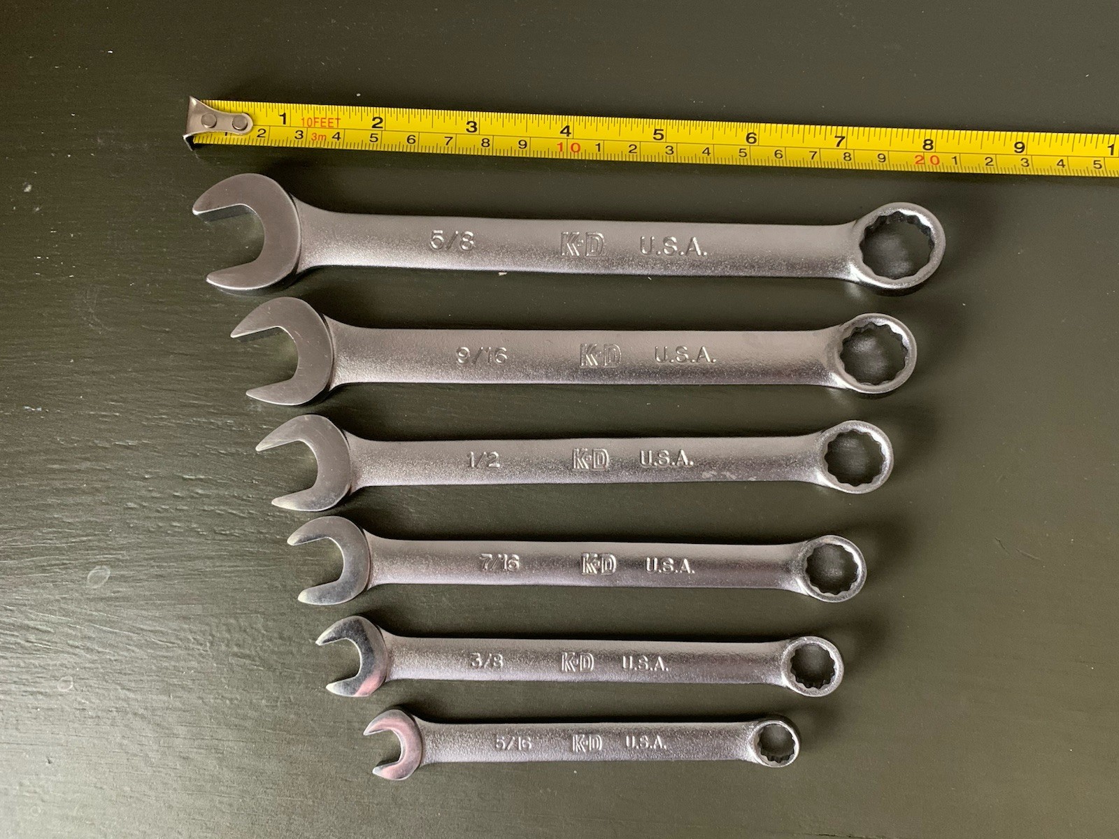 K-D Tools USA Combination Wrench Set 6 pc 12pt SAE 5/16 to 5/8 Inch NOS