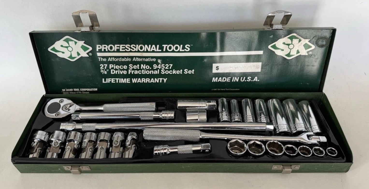 SK Pro Tools 94527 27 Piece 3/8-Inch Drive 6 Point 3/8” Fractional Socket Set