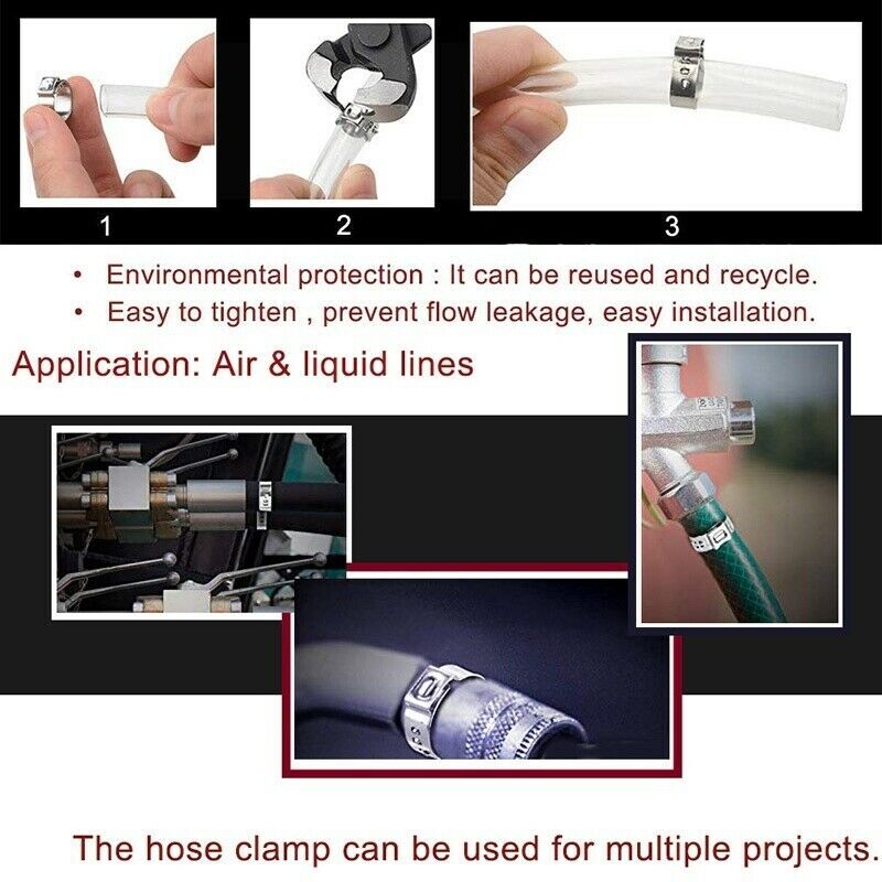 100PCS Hose Clamp Assorted Stainless Steel Ear Cinch Rings Crimp Pinch Plier Set