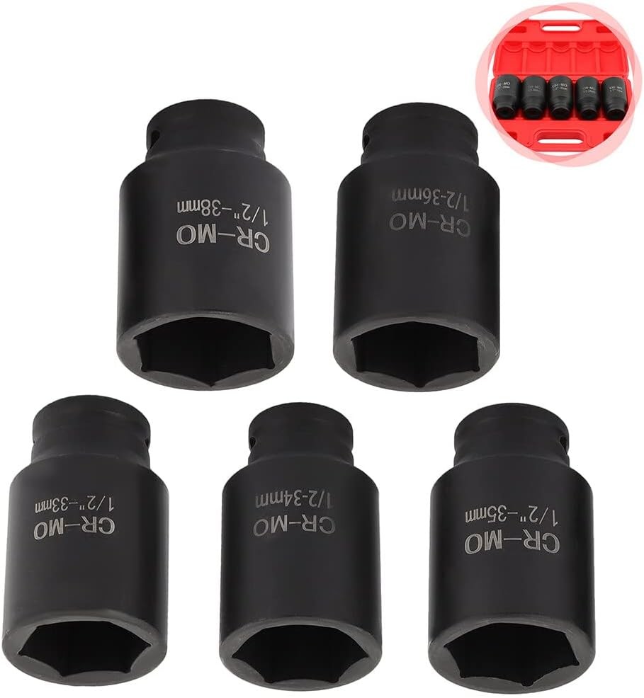 5 Piece 1/2 Inch Drive Deep Impact Axle Hub Socket Set Fit For Most Cars, 6 Poi