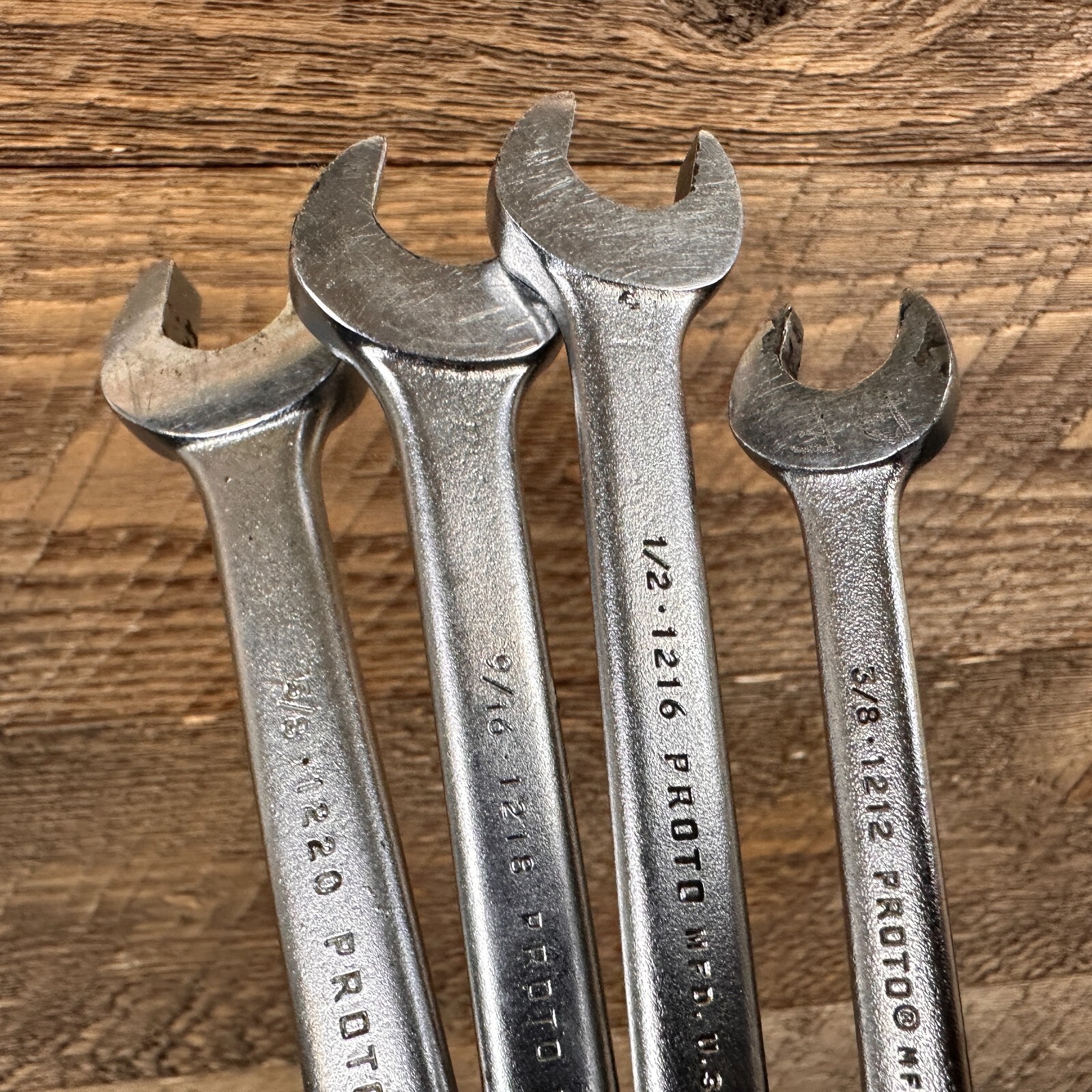 Vintage 1960 PROTO MFD USA Combination Wrench Set SAE 1212, 1216, 1218, 1220 6pc