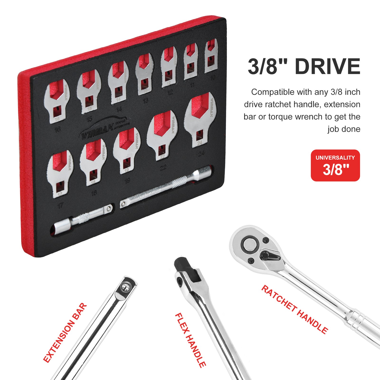 3/8″ Drive Flare Nut Crowfoot Wrench Kit 10-24mm V#, 14pcs Crows Foot Wrench Set