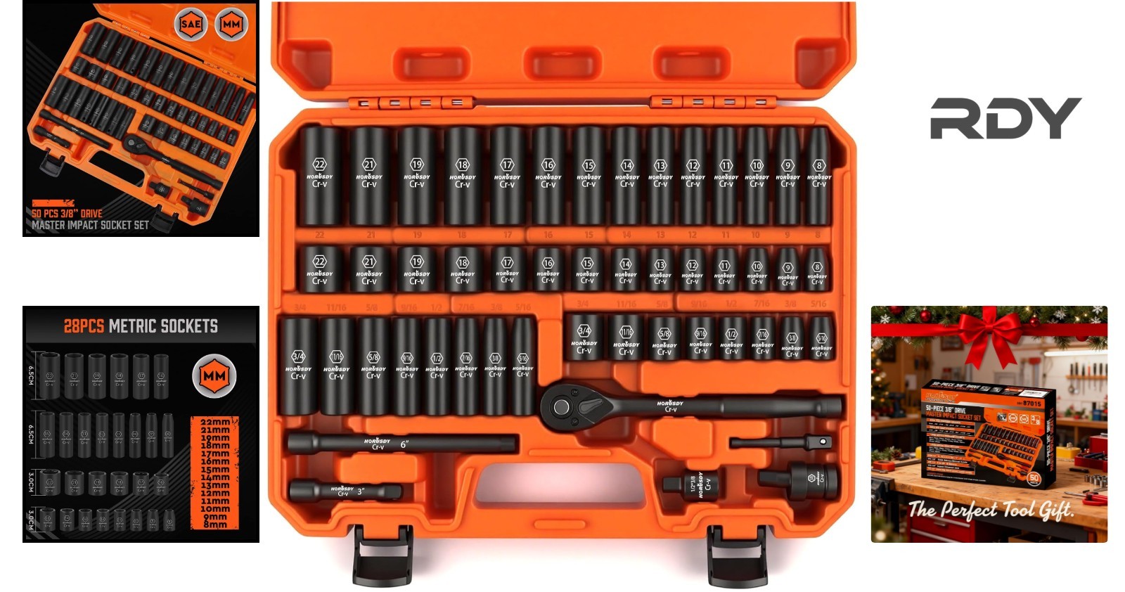 Lightweight 50-Piece Chrome Vanadium Impact Socket Set for Easy DIY and Repairs