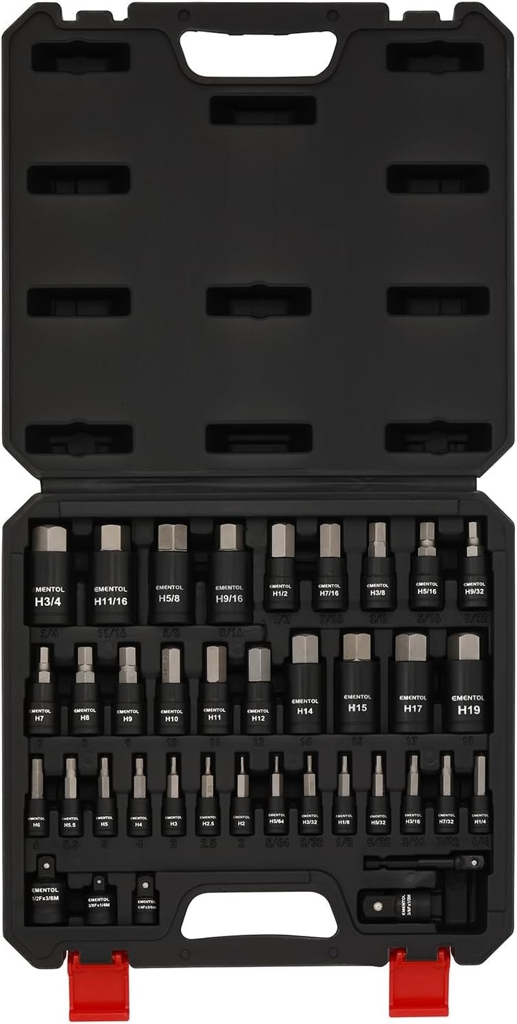 Juego de 38 dados Allen con punta hexagonal de 1/4″, 3/8″ y 1/2″, SAE/Métrico, i