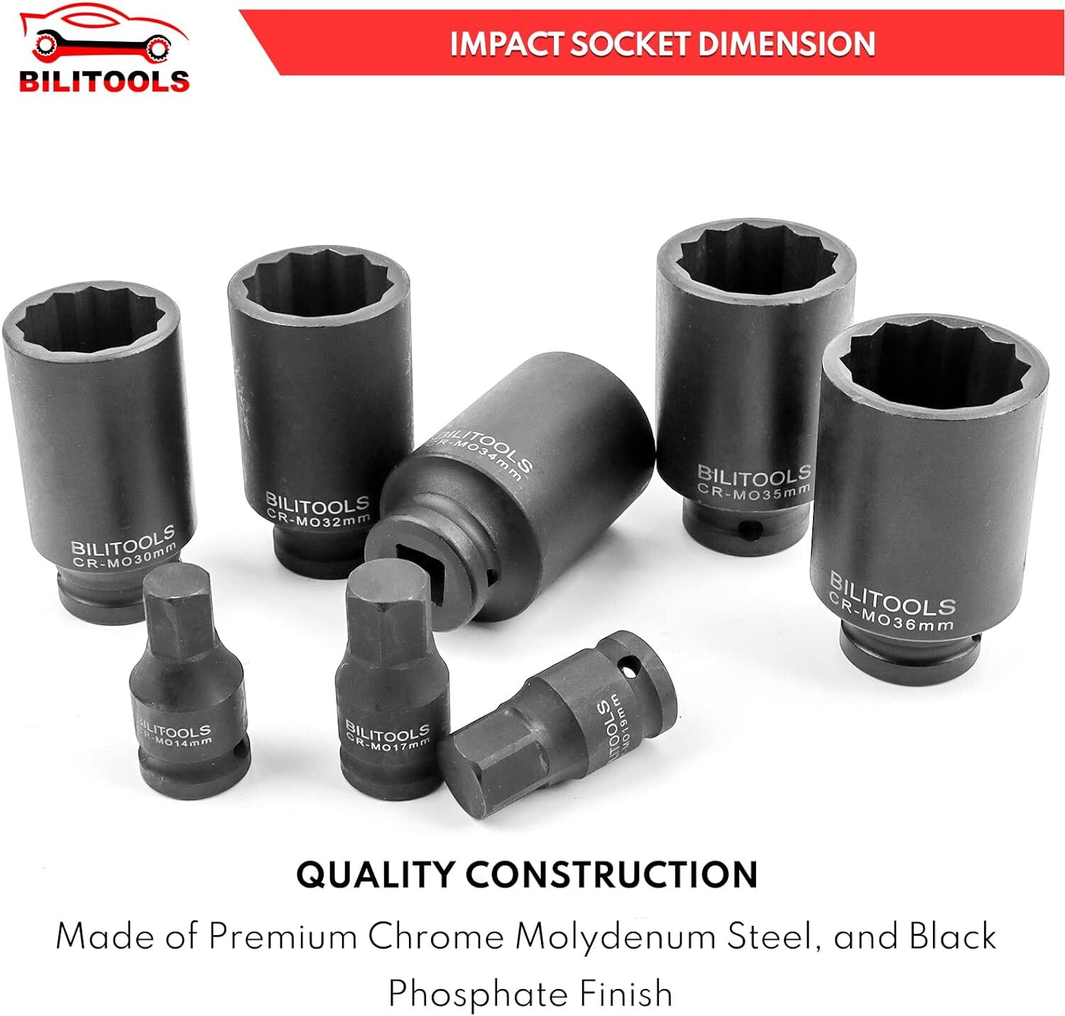 12 Point Axle Nut Socket Set, 1/2″ Drive Spindle Axle Nut Impact Deep Socket Set