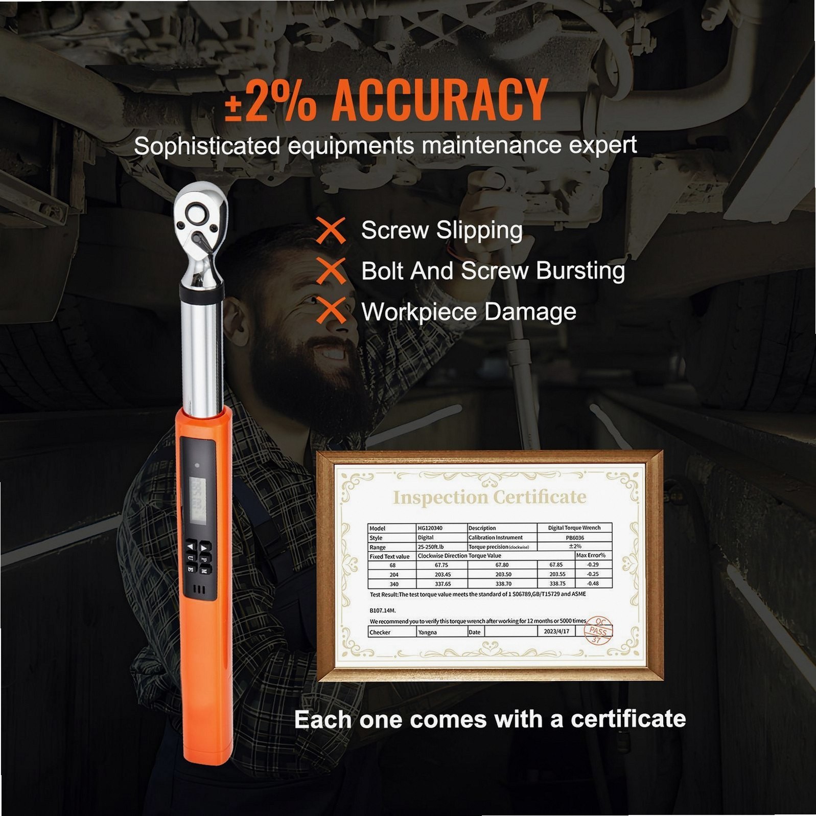 3/8 Drive Digital Torque Wrench ±2% Precision 3 Operating Modes