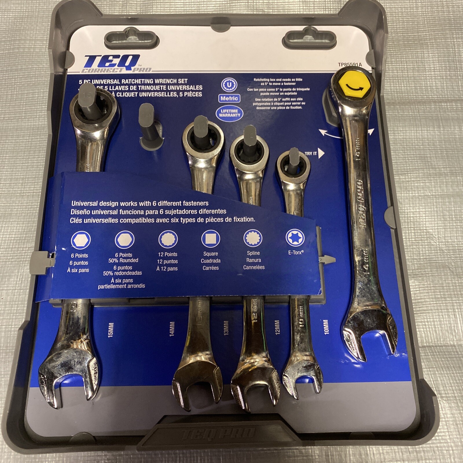 TEQ Correct Pro – 5 Pc Universal Ratcheting Wrench Set – Metric – TP85591A