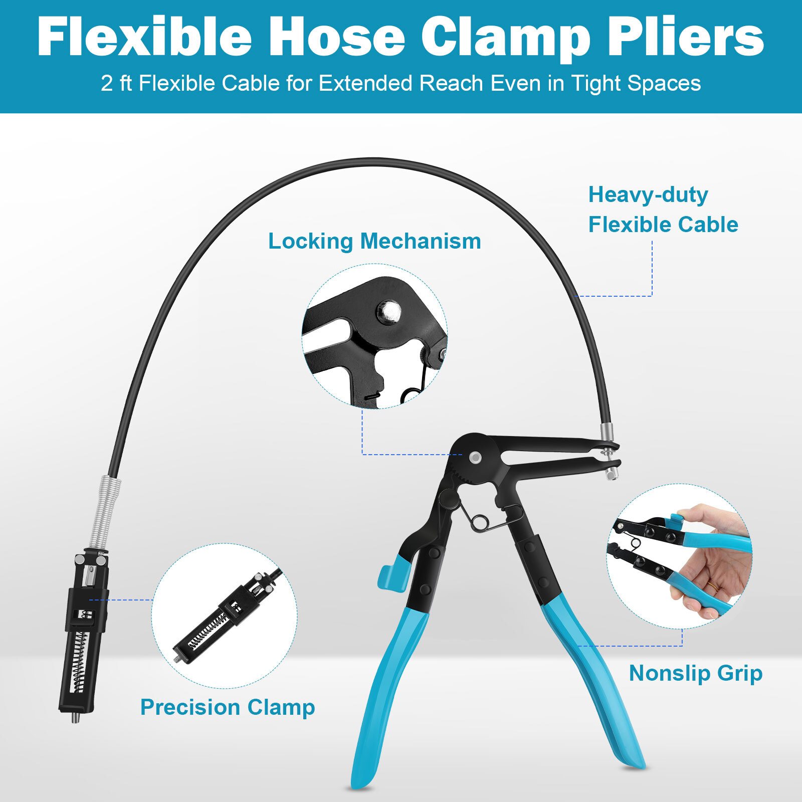 Flexible Automotive Hose Clamp Clip Plier Tool Set Swivel Jaw Flat Angled Band
