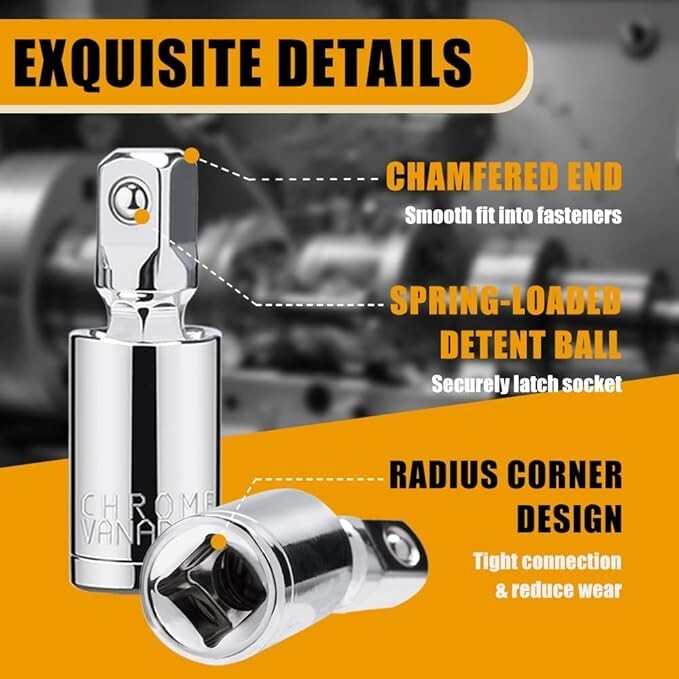 3PCS Impact Universal Joint Swivel Socket Adapter Set 1/4″ 3/8” 1/2″ Drive 360°