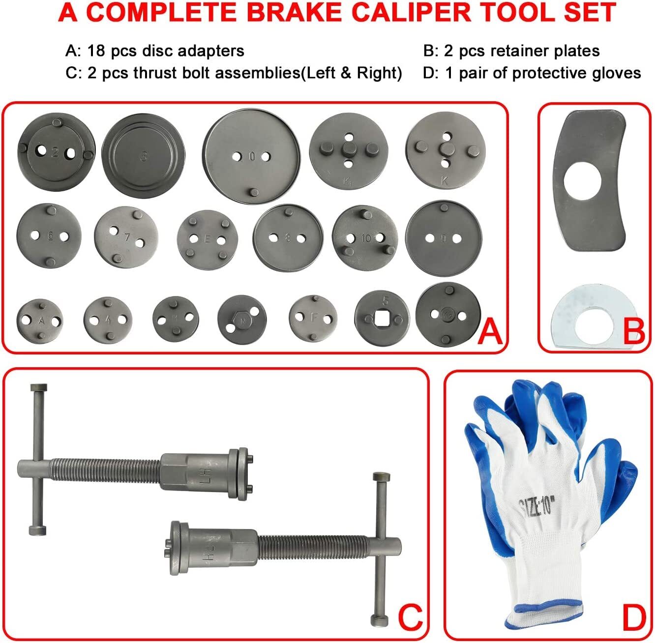 24PCS Disc Brake Caliper Wind Back Tool Piston Pad Compressor Rewind Tool Set US