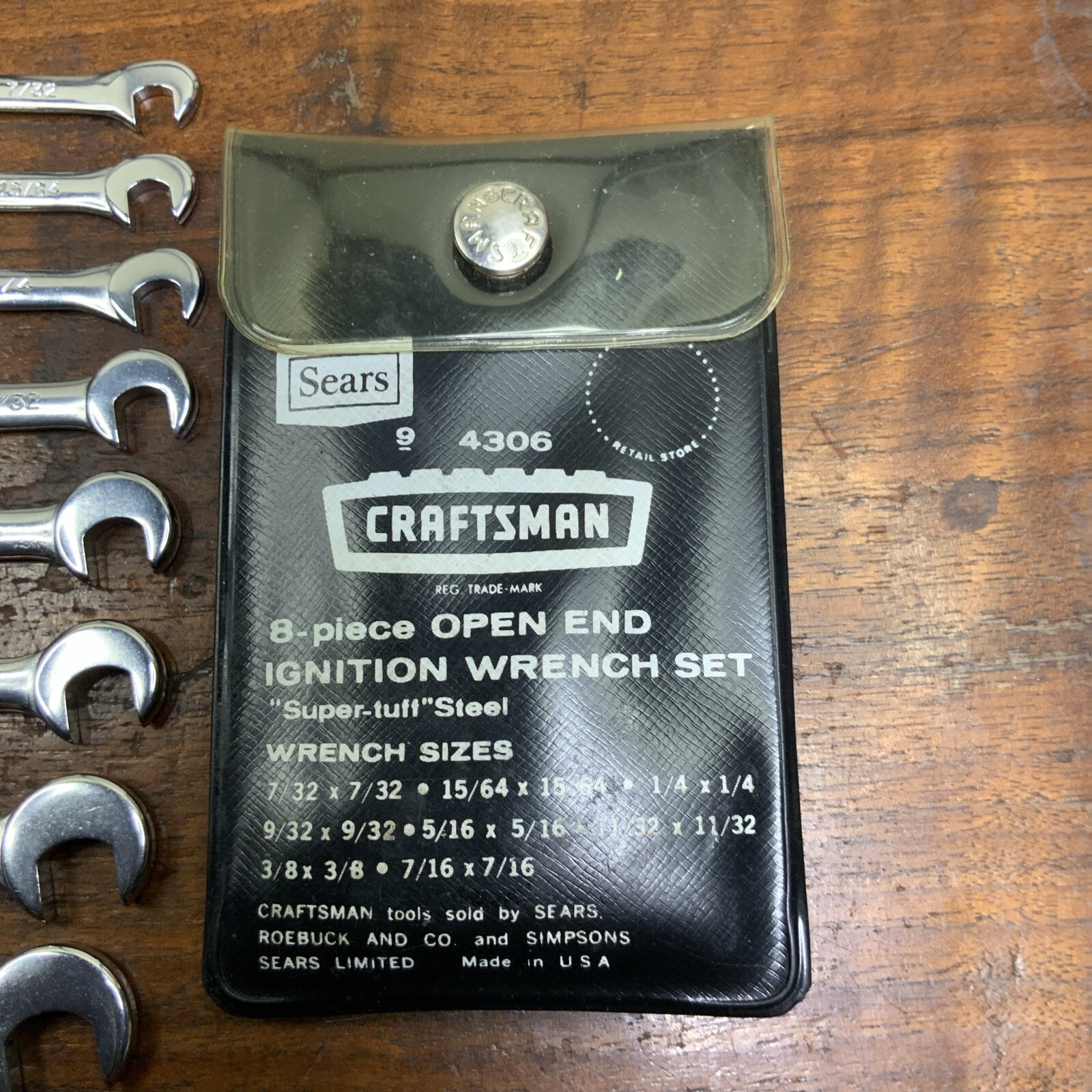 Vintage Craftsman 8 Piece SET Open End Ignition Wrench Set 9-4306 V SERIES USA