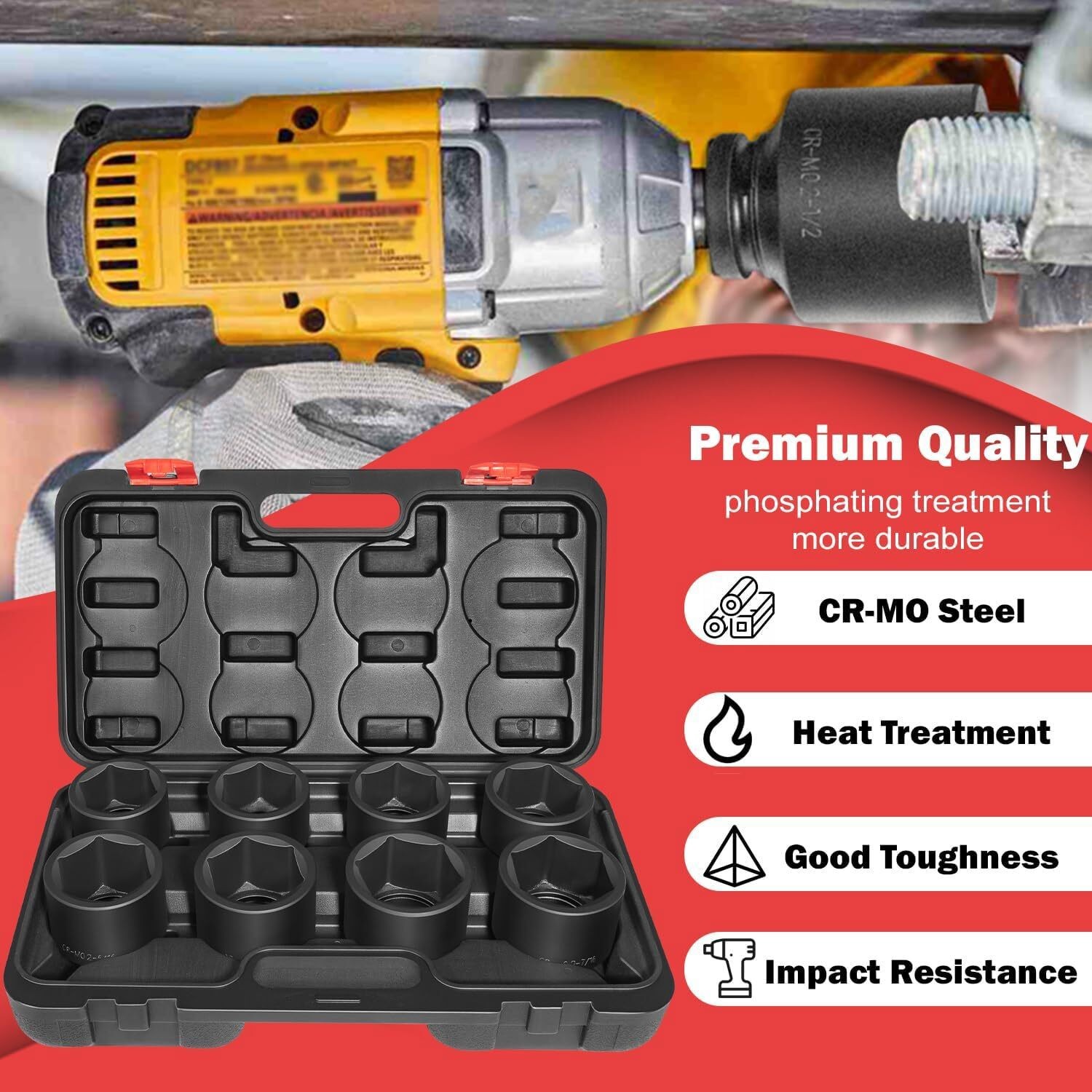 8pc 3/4Inch Drive Jumbo Deep Large Impact Socket Set 6 Point SAE 2-1/16 to 2-1/2