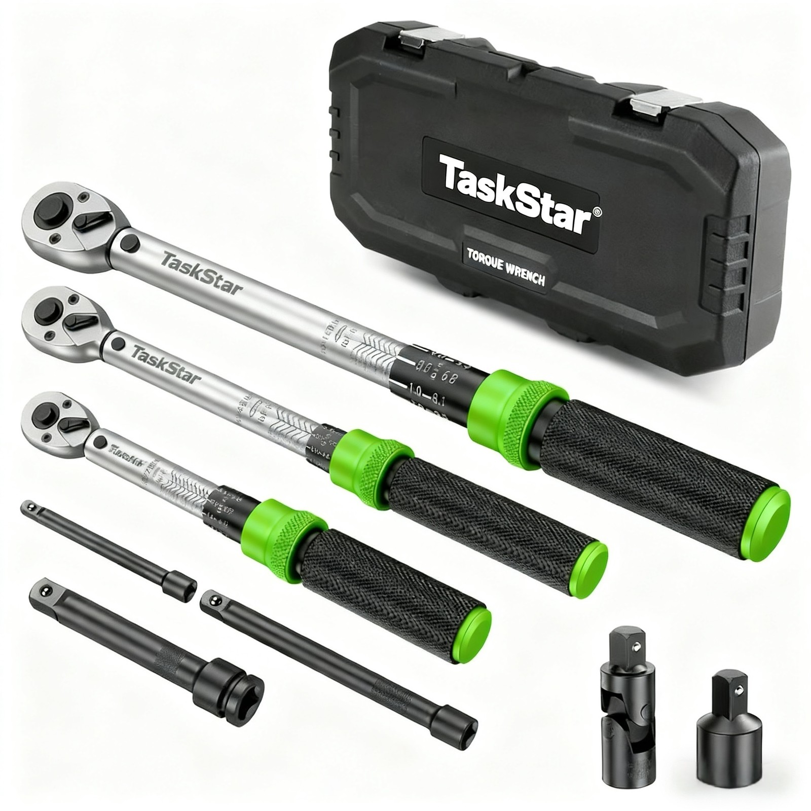 TaskStar Releasable 8pcs Click Torque Wrench Set 1/4″/3/8″/1/2″ 10-227 N.m