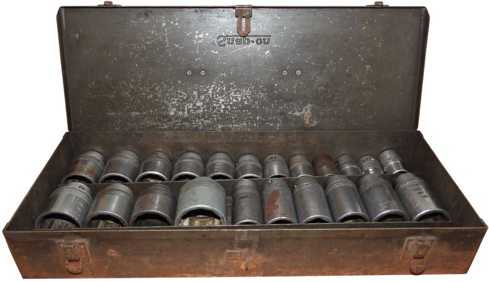 Vintage Snap On 28 Pc 3/4″ 3/4inch Drive Socket Set w/ Dr Metal Box