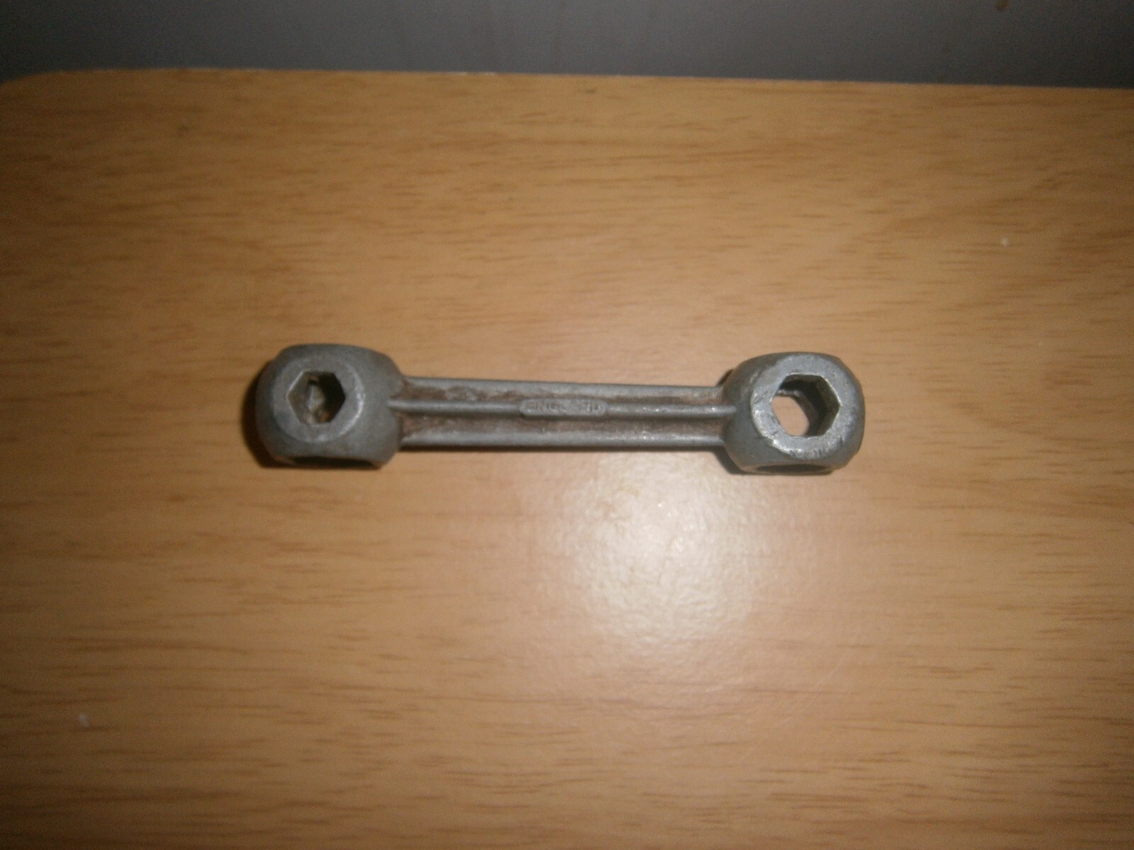 Vintage silver tone U.C.P. England multi spanner. 17mm end.(E6d)