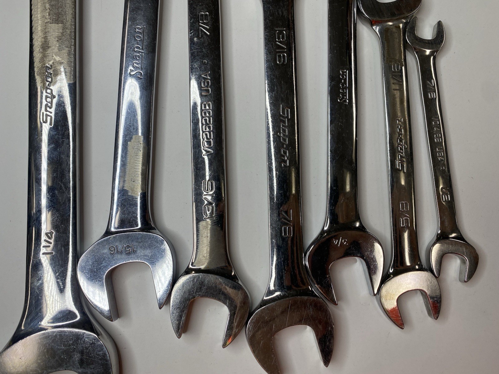 Snap-on SAE Double Open End Wrench Lot 7pc USA 9/32-1-1/4 A-2000