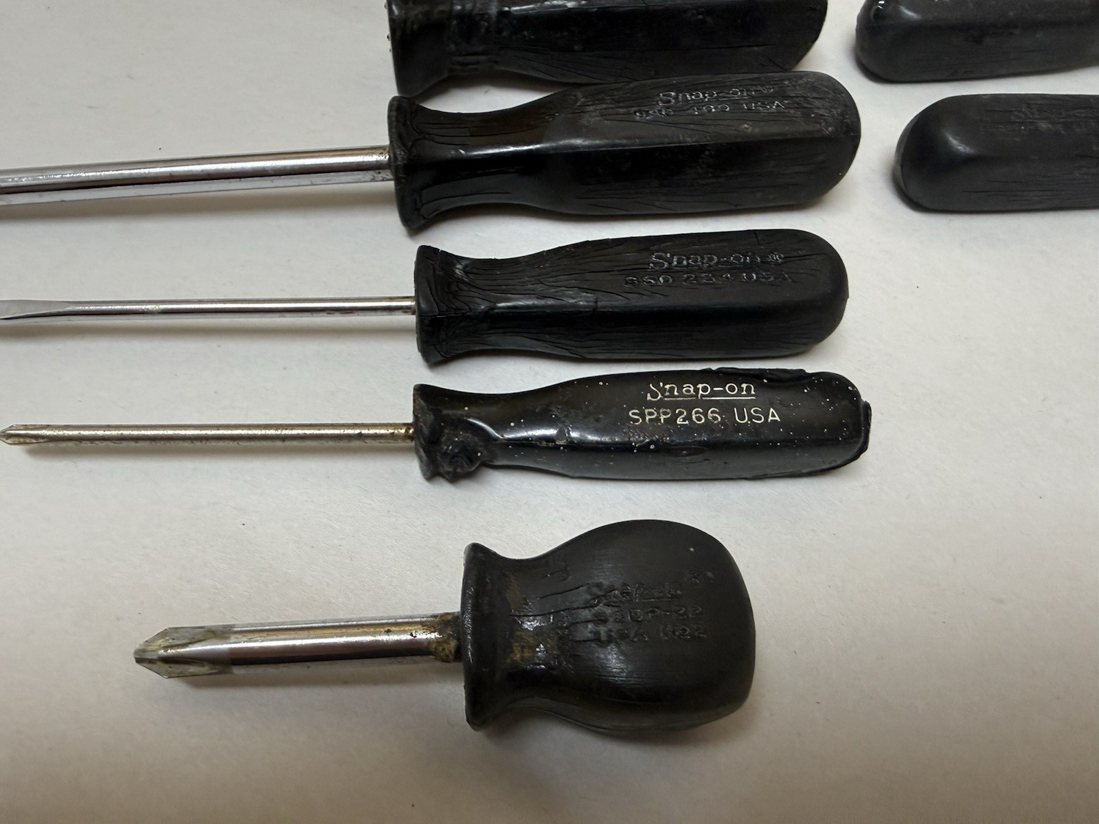 Damaged 9 pc Lot Snap-On USA Black Hard Handle Screwdriver Stubby Phillips SSD