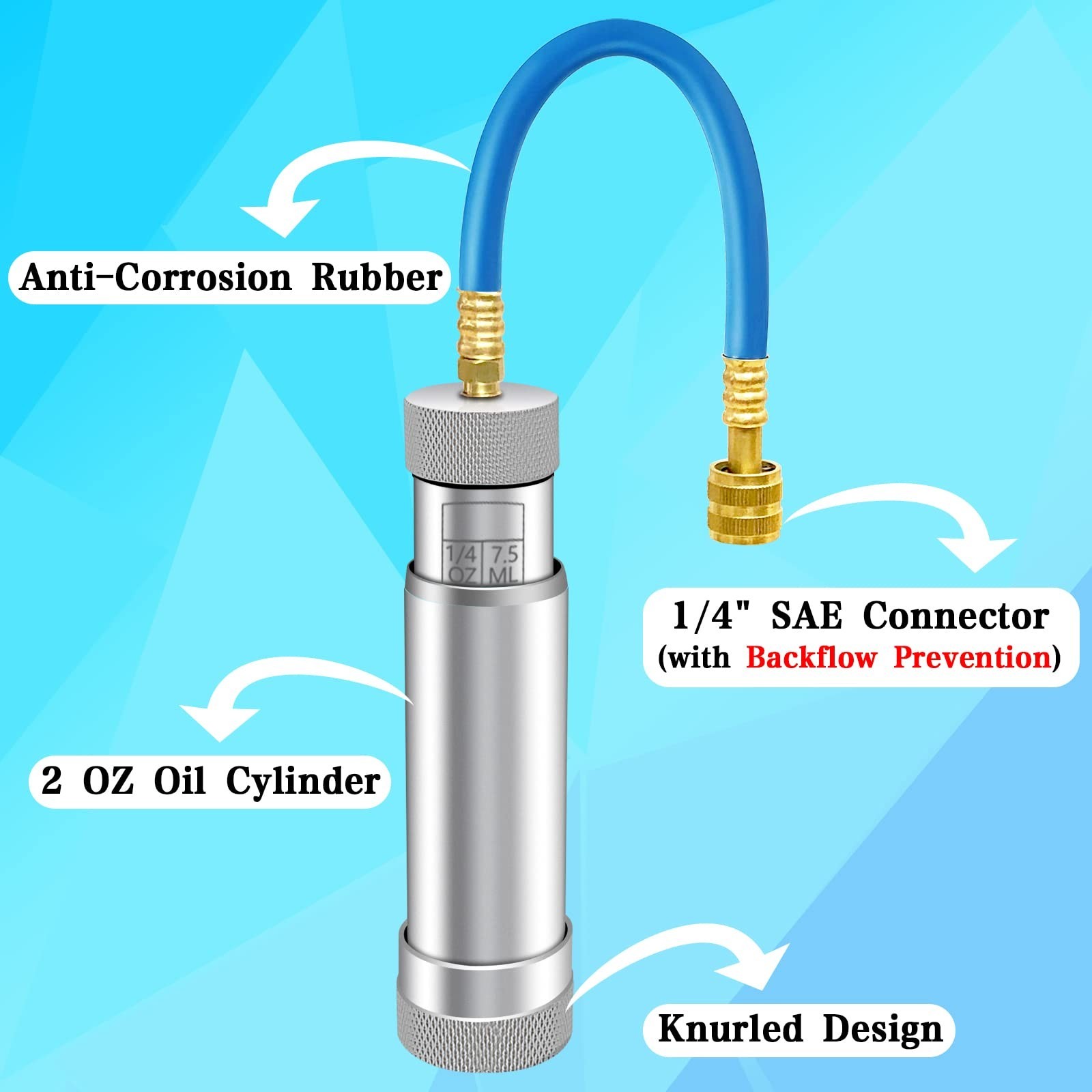 HVAC AC Oil Injector Tool for R1234YF R134A R410A – 2 OZ Dye Oil Injector with 1