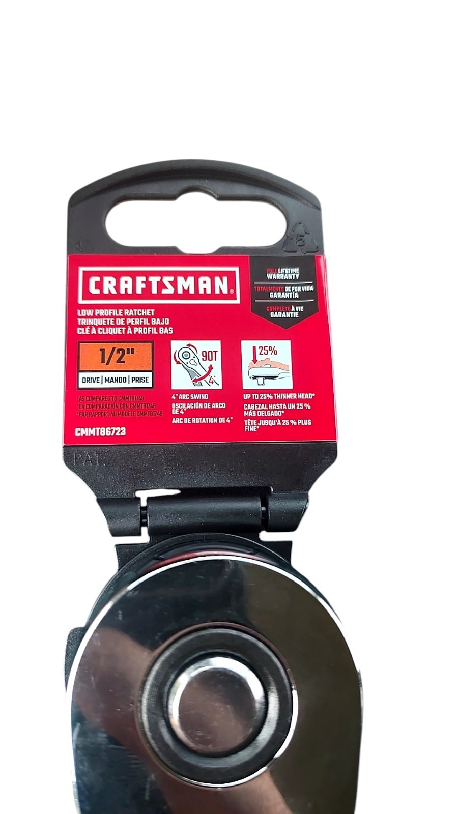 1/2″ Low Profile Craftsman 90-Tooth Socket Drive Ratchet 4″ Arc CMMT86723 NEW