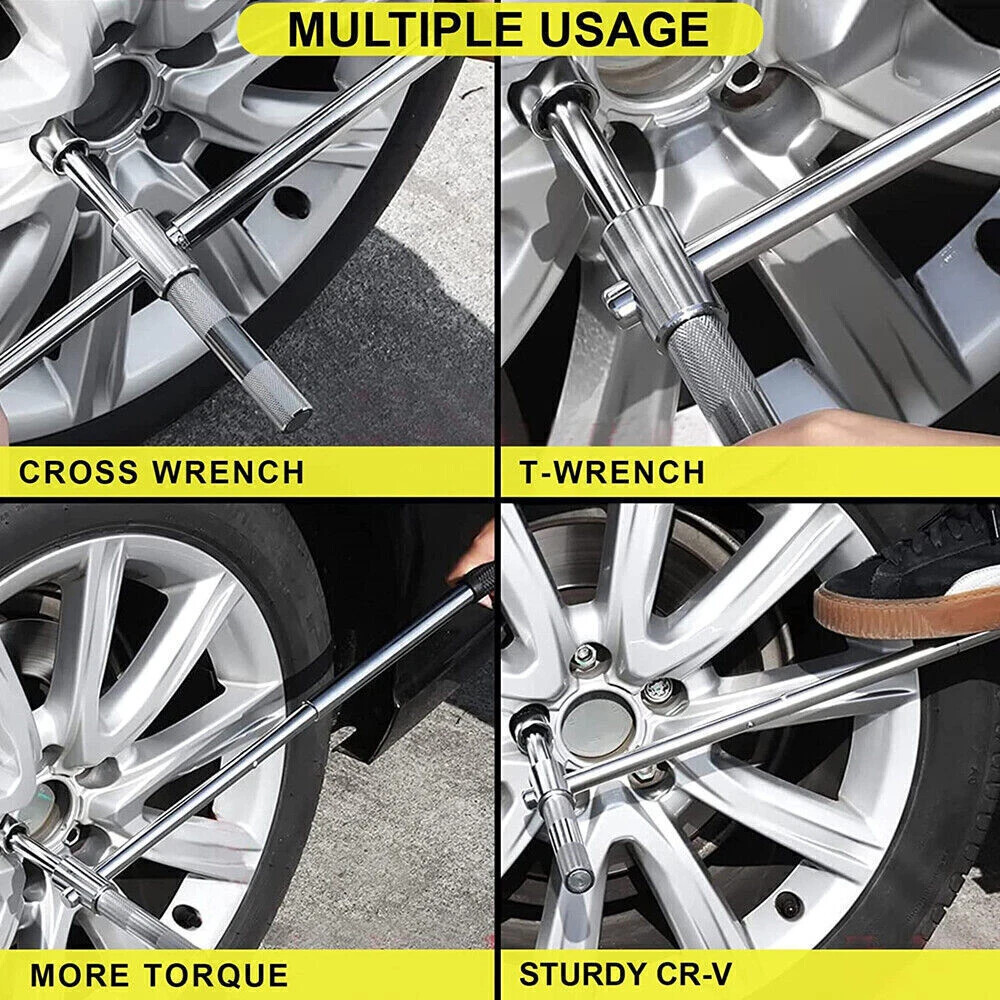 Universal 23″ Extended Lug Wrench 4 Way Tire Iron Nut Wrench Set With Socket