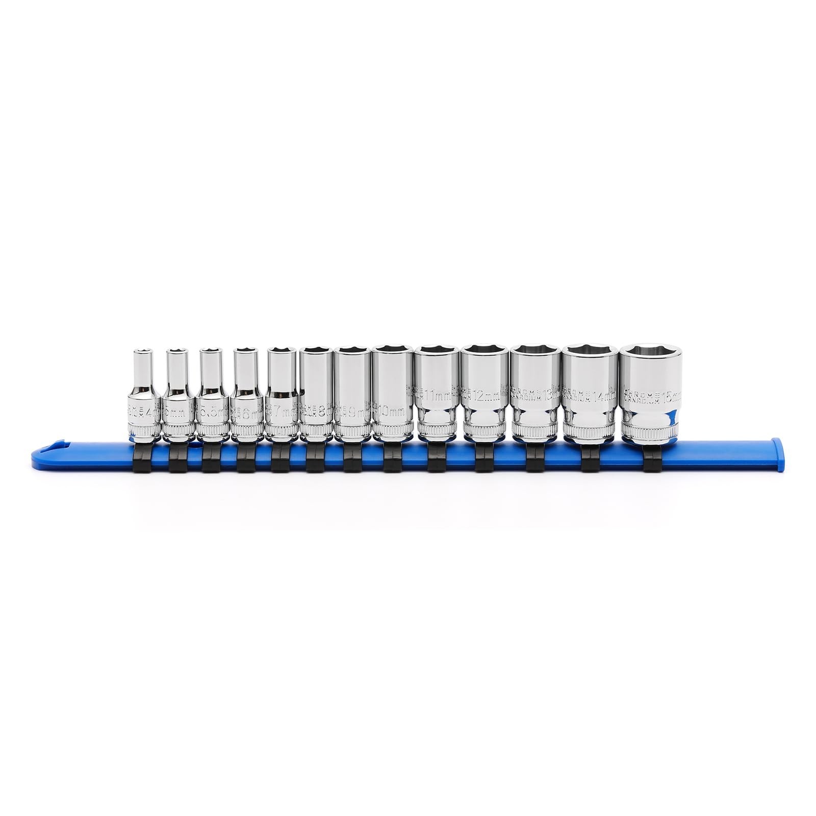 13PCS 1/4″ Drive Mid-Length Socket Set, 6-Point, Chrome Finish, Metric 4mm-15mm