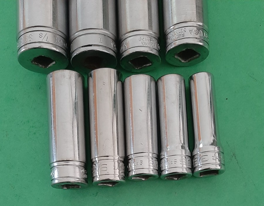 Snap-on 3/8″ Drive 9 PC 6pt Point Deep Socket Set 3/8″ to 7/8″ SFS121- SFS281