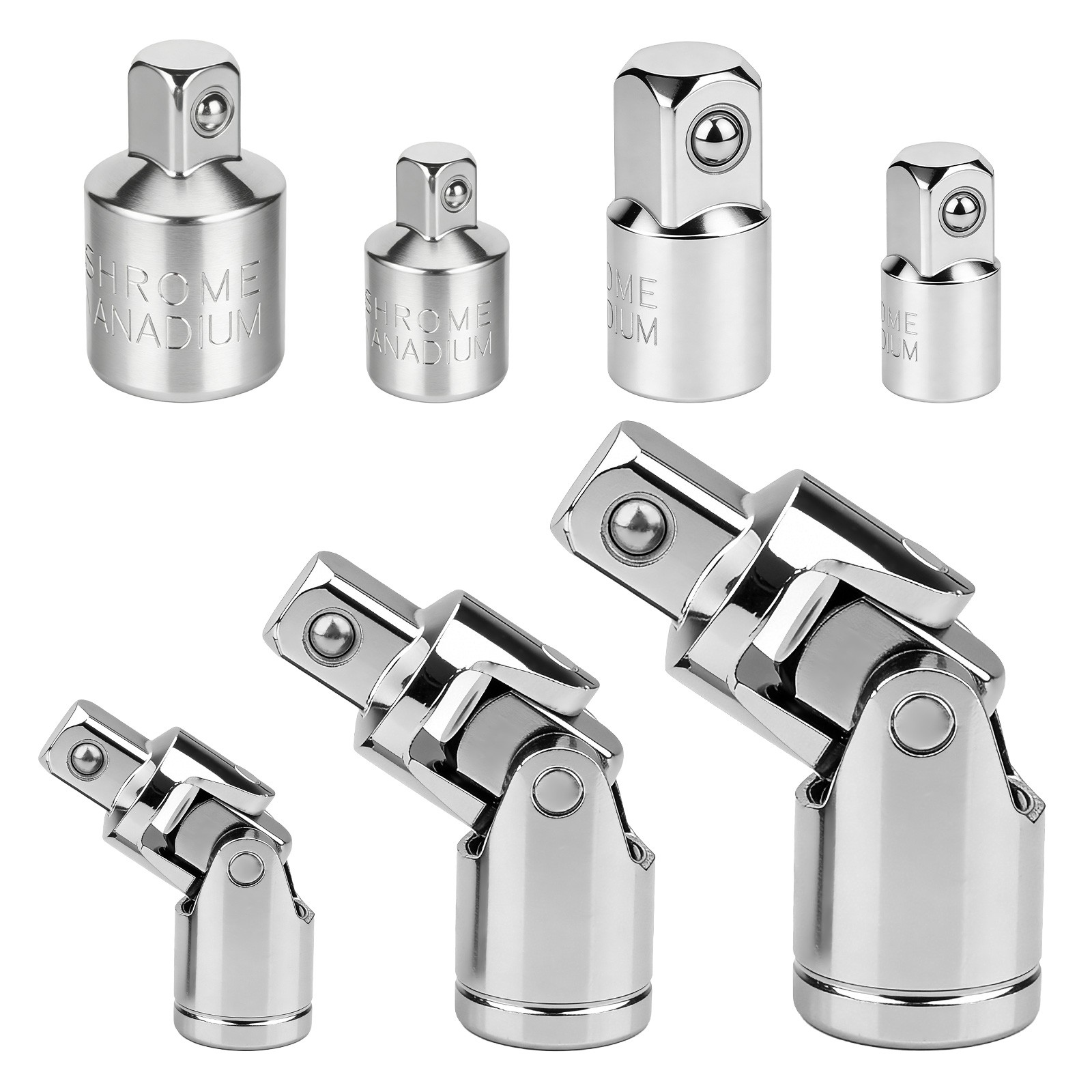 6PCS 1/4″ 3/8″ 1/2″ Drive Swivel Impact Universal Joint Sockets Adapter Tool Set