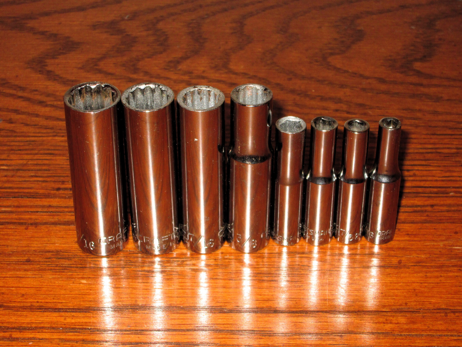 Set of 8: Craftsman G Series 1/4 & 3/8″ drive SAE Sockets – 2″ and 2-1/2″ Long