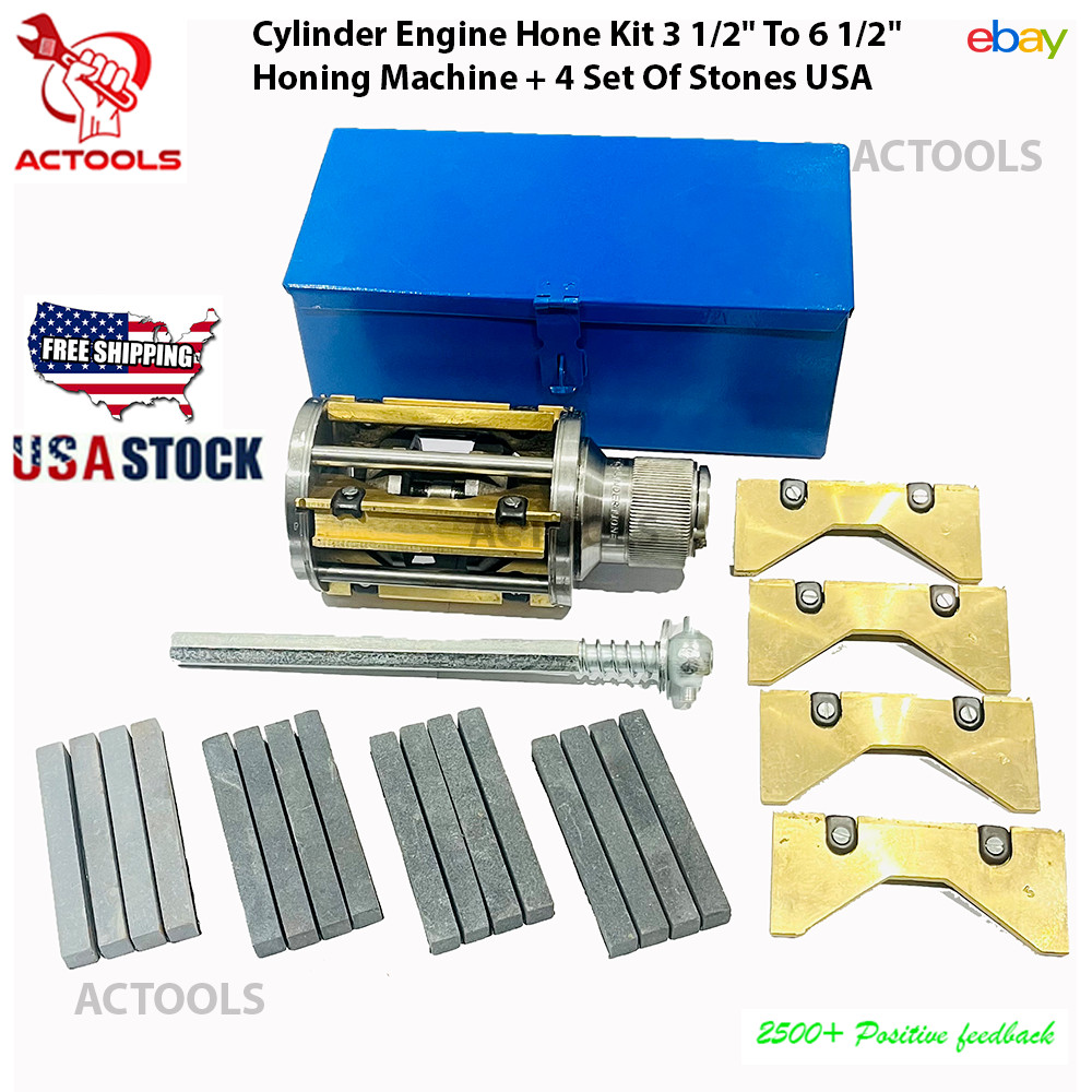 NEW Cylinder Engine Hone Kit 3 1/2″ To 6 1/2″ Honing Machine + Hone Stones 4 Set