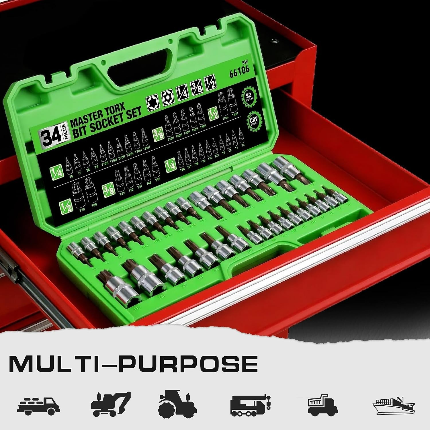 Master 34-Piece Torx Bit Socket Set for Automotive & Electronics – T6 to T70