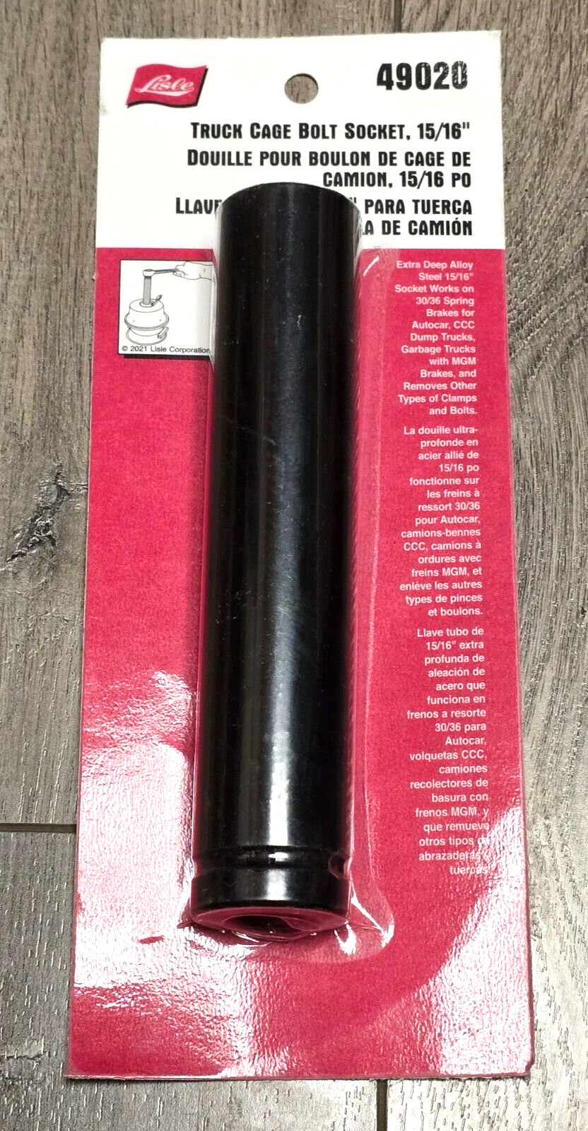 Lisle 15/16″ x 6″ Extra Deep 6pt Truck Air Brake Cage Bolt Socket 1/2 dr #49020