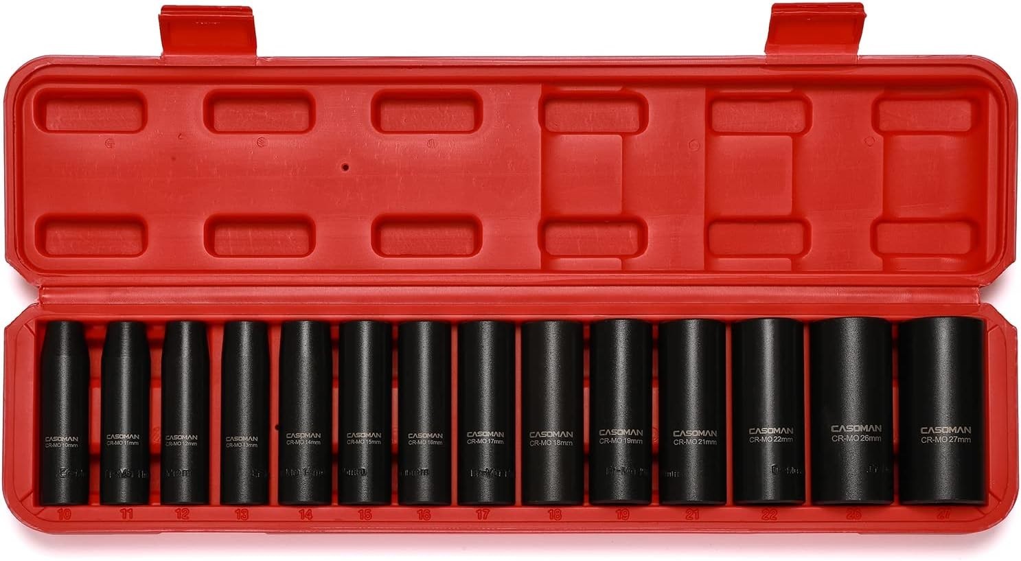 Complete 14-Piece Deep Impact Socket Set with Easy-Read Markings & Storage Case