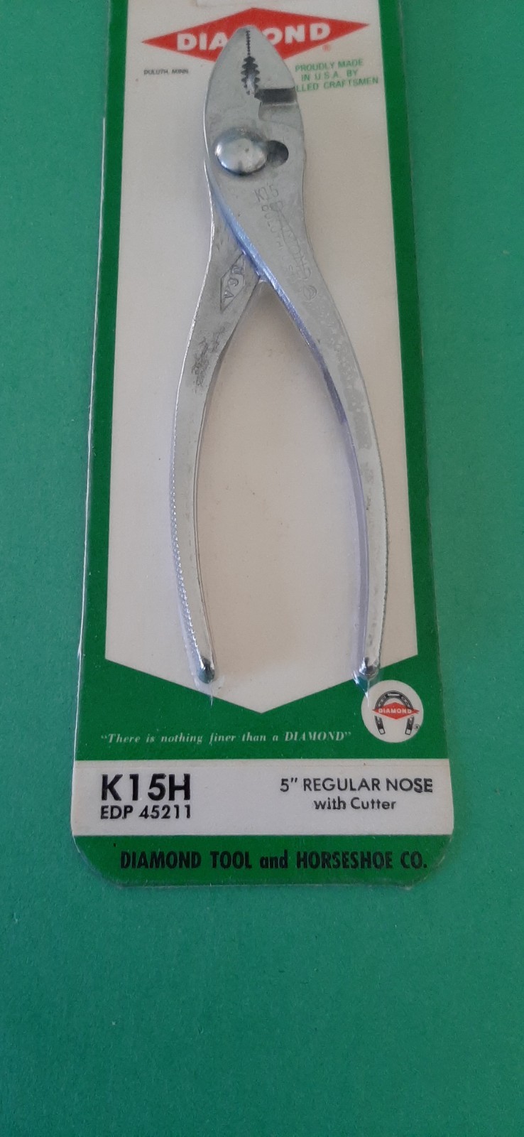 NOS Diamond Horseshoe 5″ Regular Nose w/ Cutter Slip Joint Pliers K15 K15H 4B