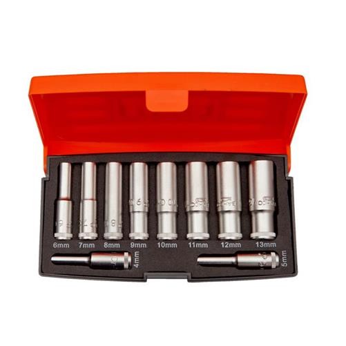 Bahco Metric Deep Socket Set 10 Piece 1/4in Drive Polypropylene Case S0810L
