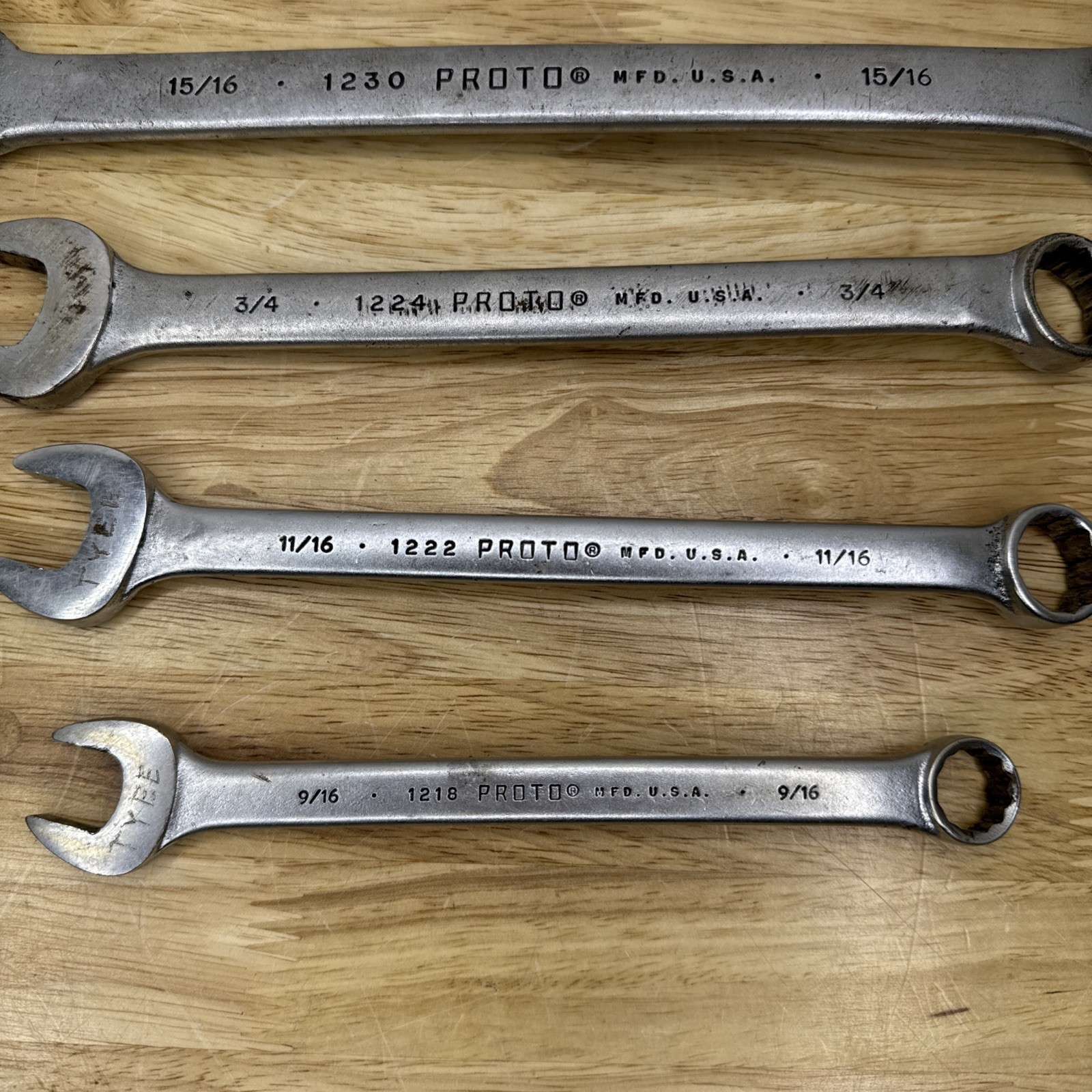 Proto Professional 4 Wrench Lot – 15/16” – 3/4” – 11/16” – 9/16” USA Made