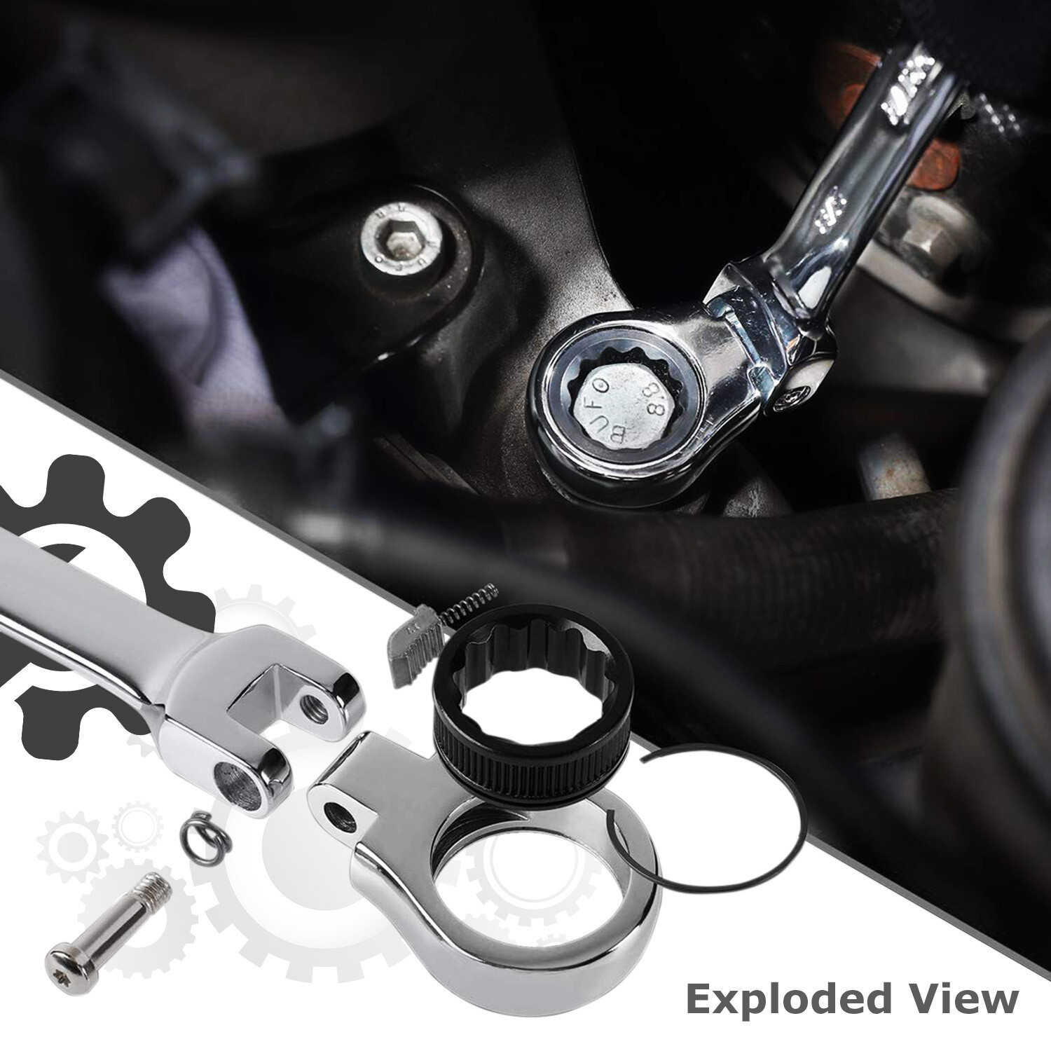 12PCS 8-19mm Metric Flexible Head Ratcheting Wrench Combination Spanner Tool Set