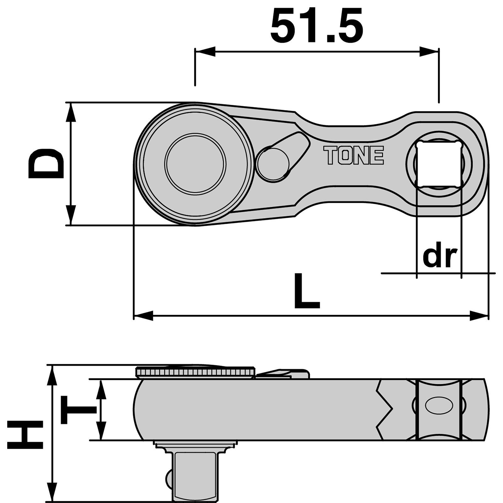 Tone RH3HSS3 Stubby ratchet 3/8″ drive | Torque adpapter link dog bone