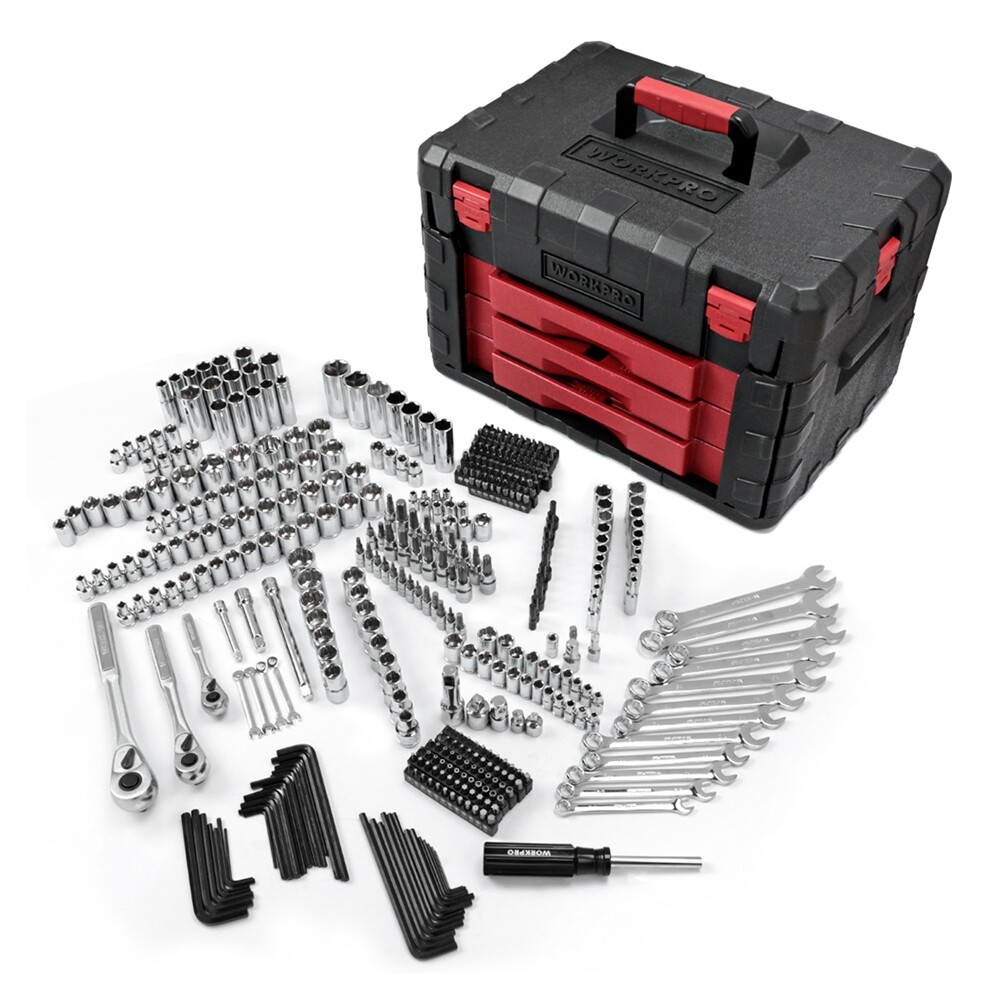 WORKPRO 450Piece Drive Socket Set 1/2″ 1/4″ 3/8″ Drive Ratchet Wrench SAE/METRIC